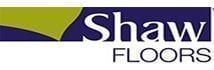 the logo for shaw floors is blue and yellow .