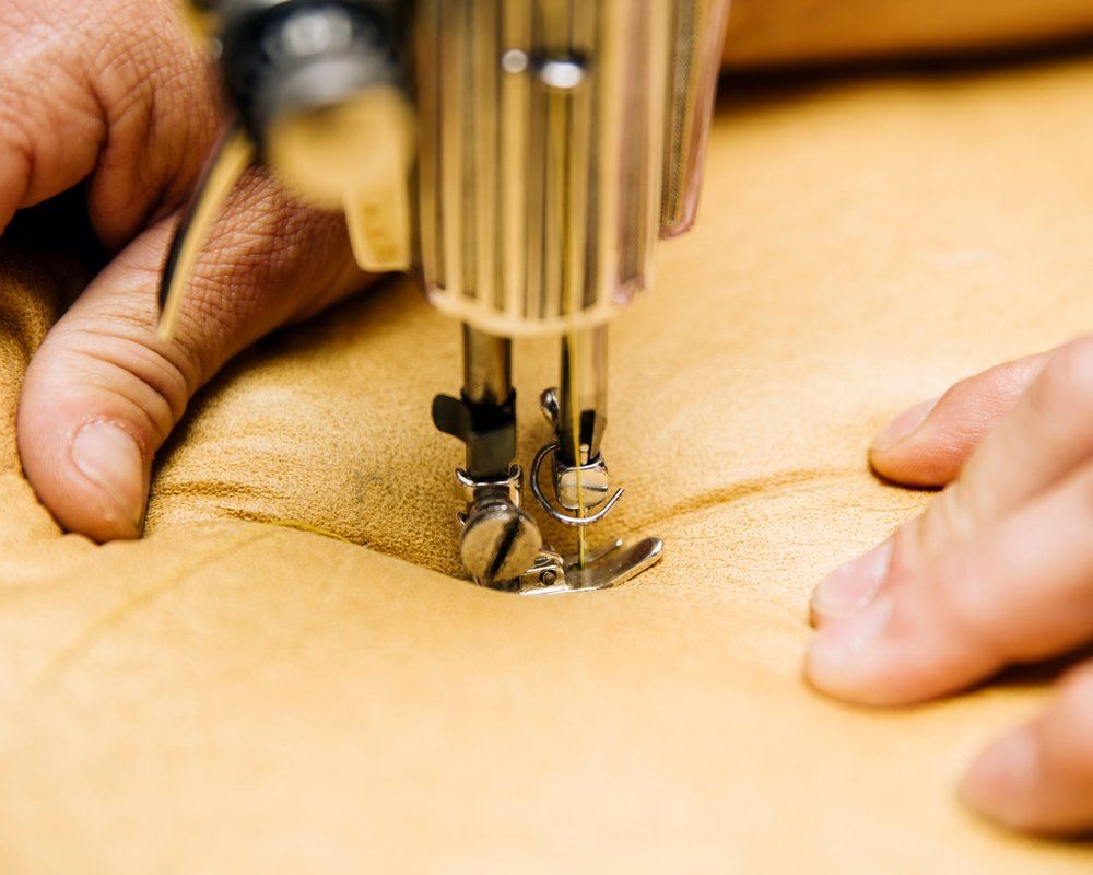 Leather Polyester — Close Up View of Upholstery Sewing Machine in Fletcher, NC