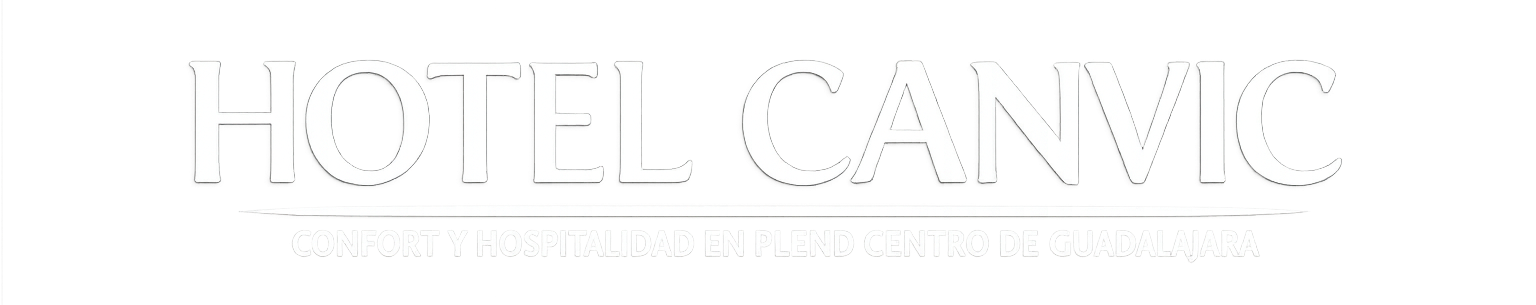 Logotipo blanco de &ldquo;HOTEL CANVIC&rdquo; con una fina l&iacute;nea de subt&iacute;tulo sobre un fondo claro.