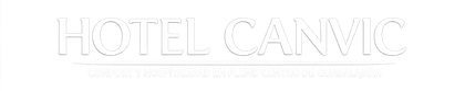 Logotipo blanco de “HOTEL CANVIC” con una fina línea de subtítulo sobre un fondo claro.