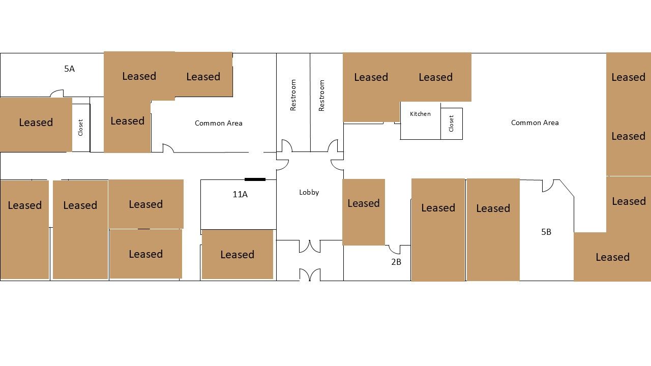Floor plan of a building with multiple rooms.