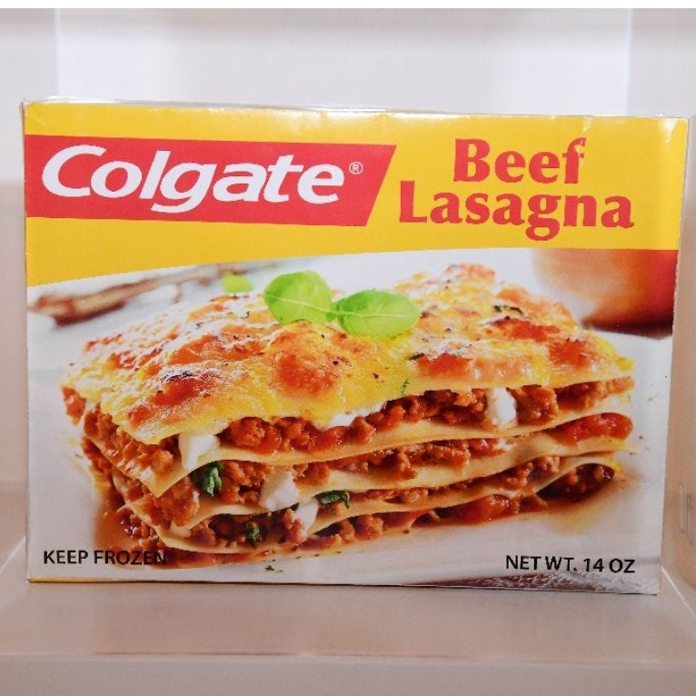 A box of colgate beef lasagna sitting on a table