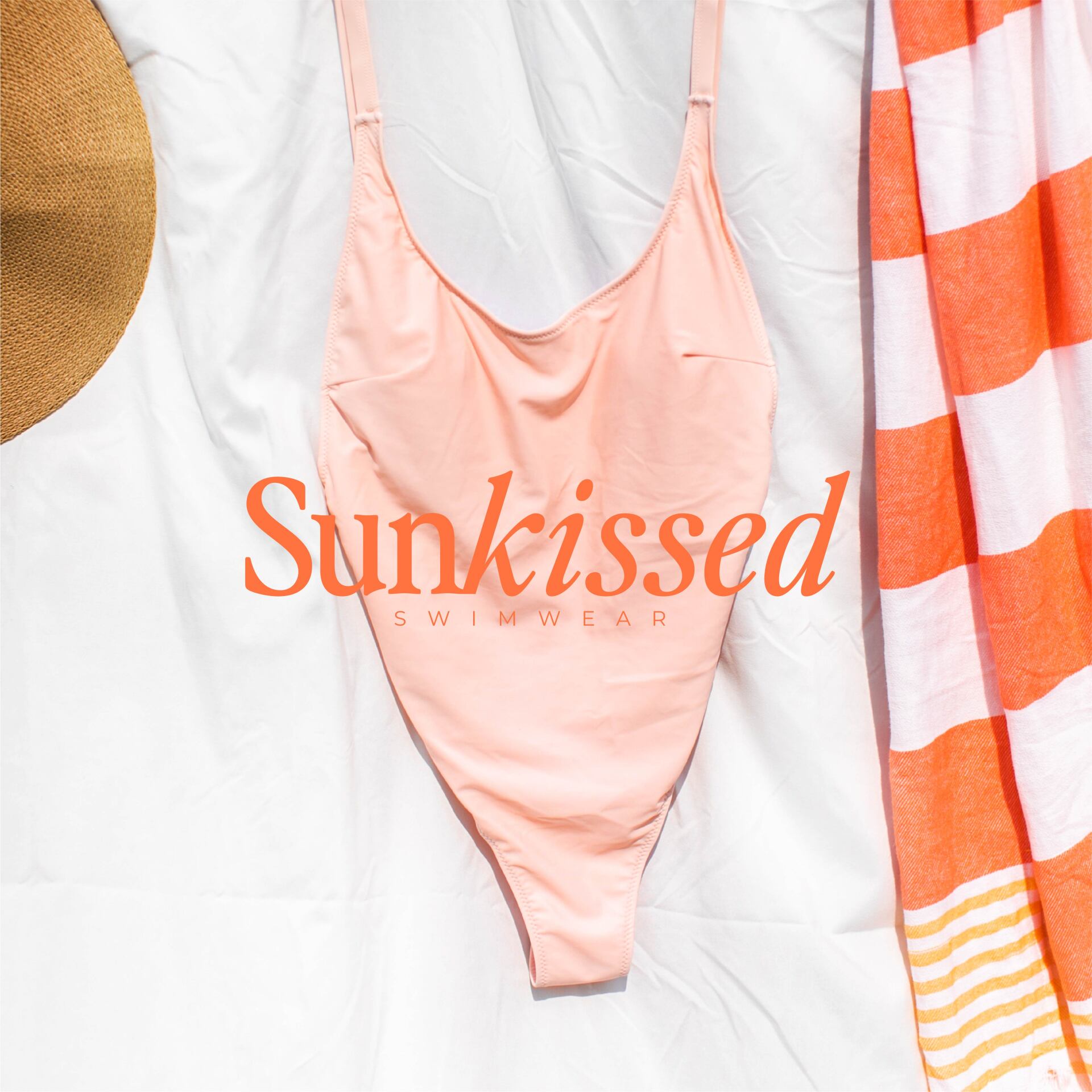 A pink swimsuit with the word sunkissed on it Semi Custom Brand Kits