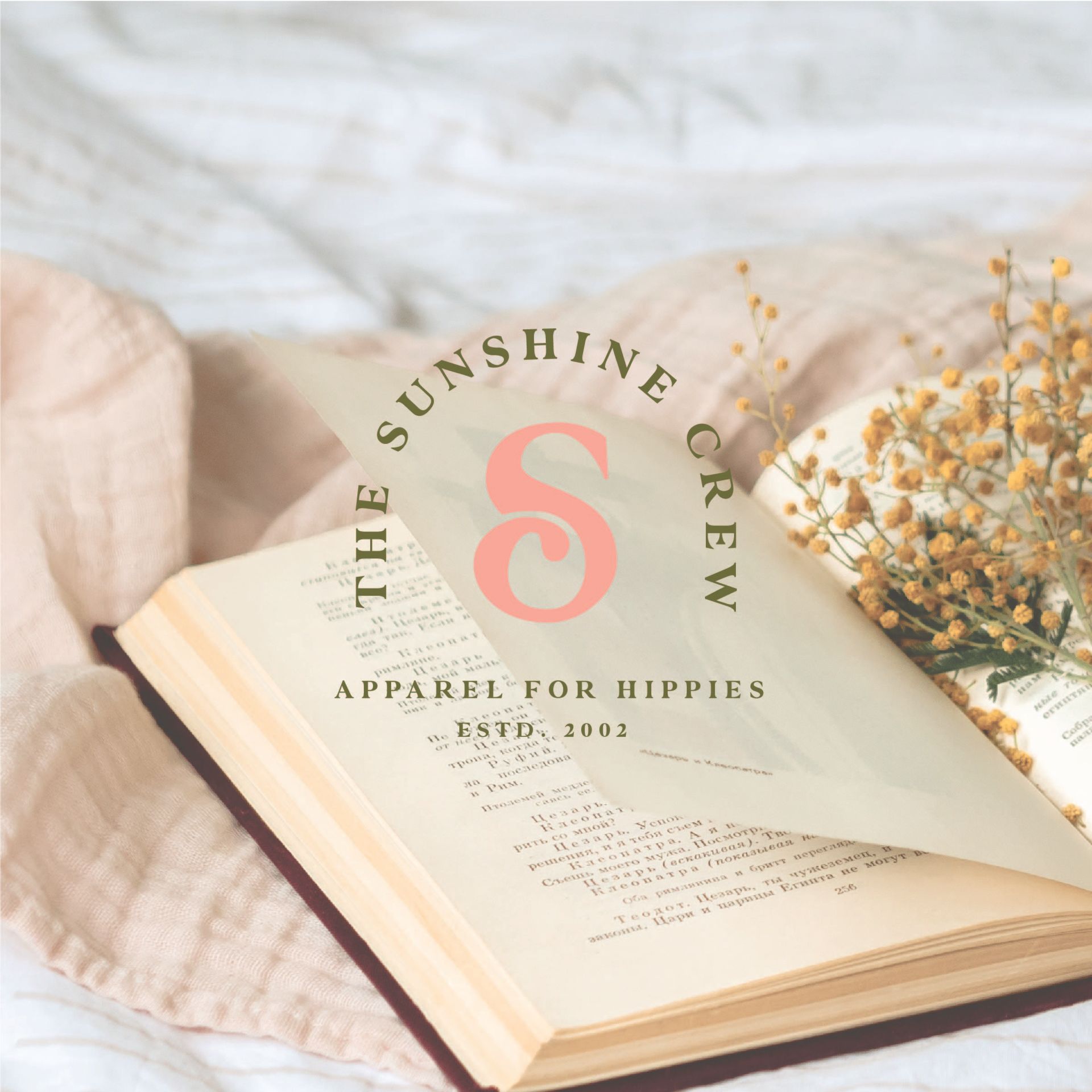 A book is open to a page that says the sunshine crew to show logo for small business ideas