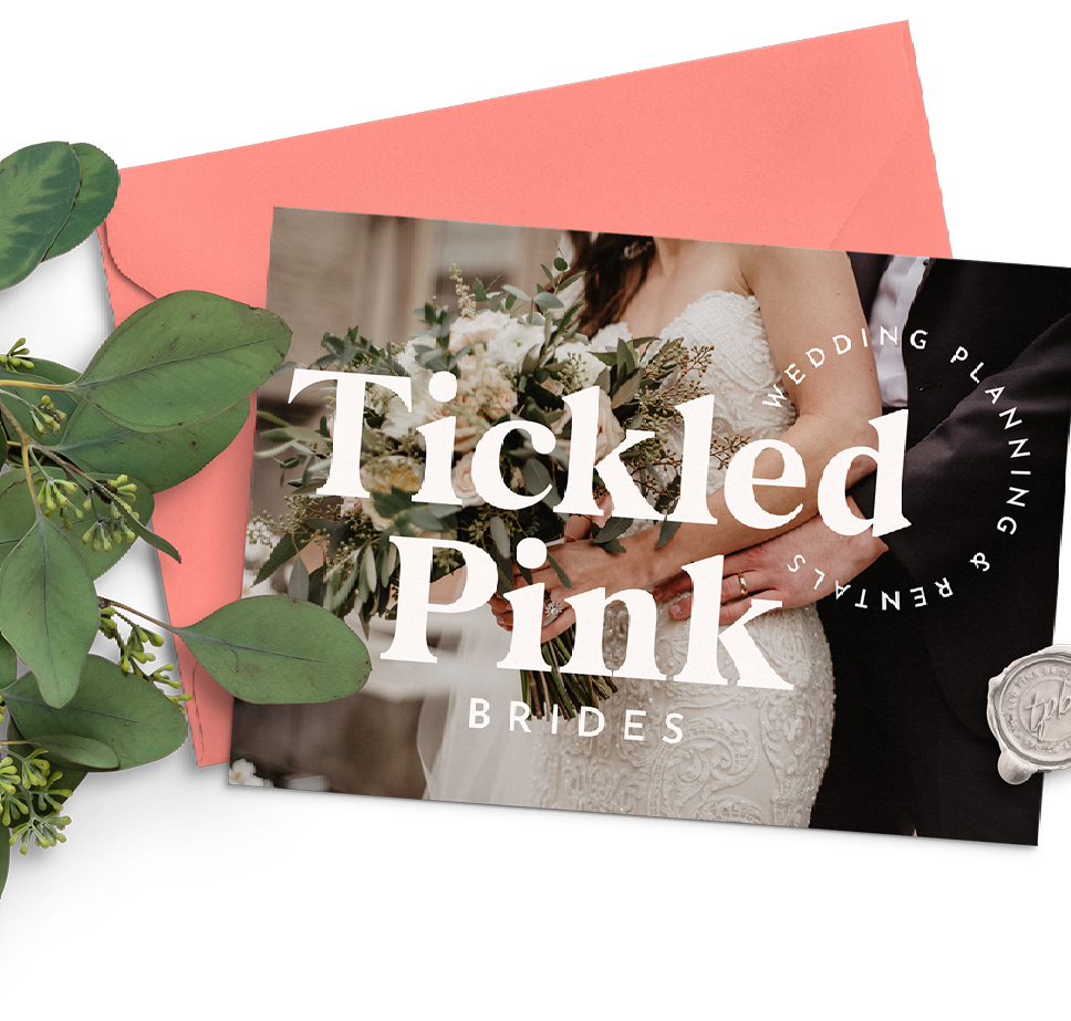 A wedding card with the words tickled pink brides on it