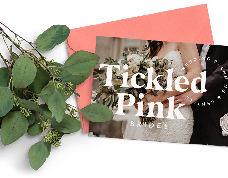 A wedding card with the words tickled pink brides on it