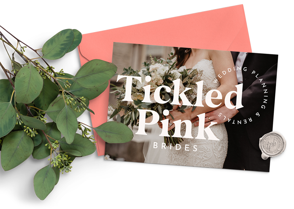 A wedding card with the words tickled pink brides on it