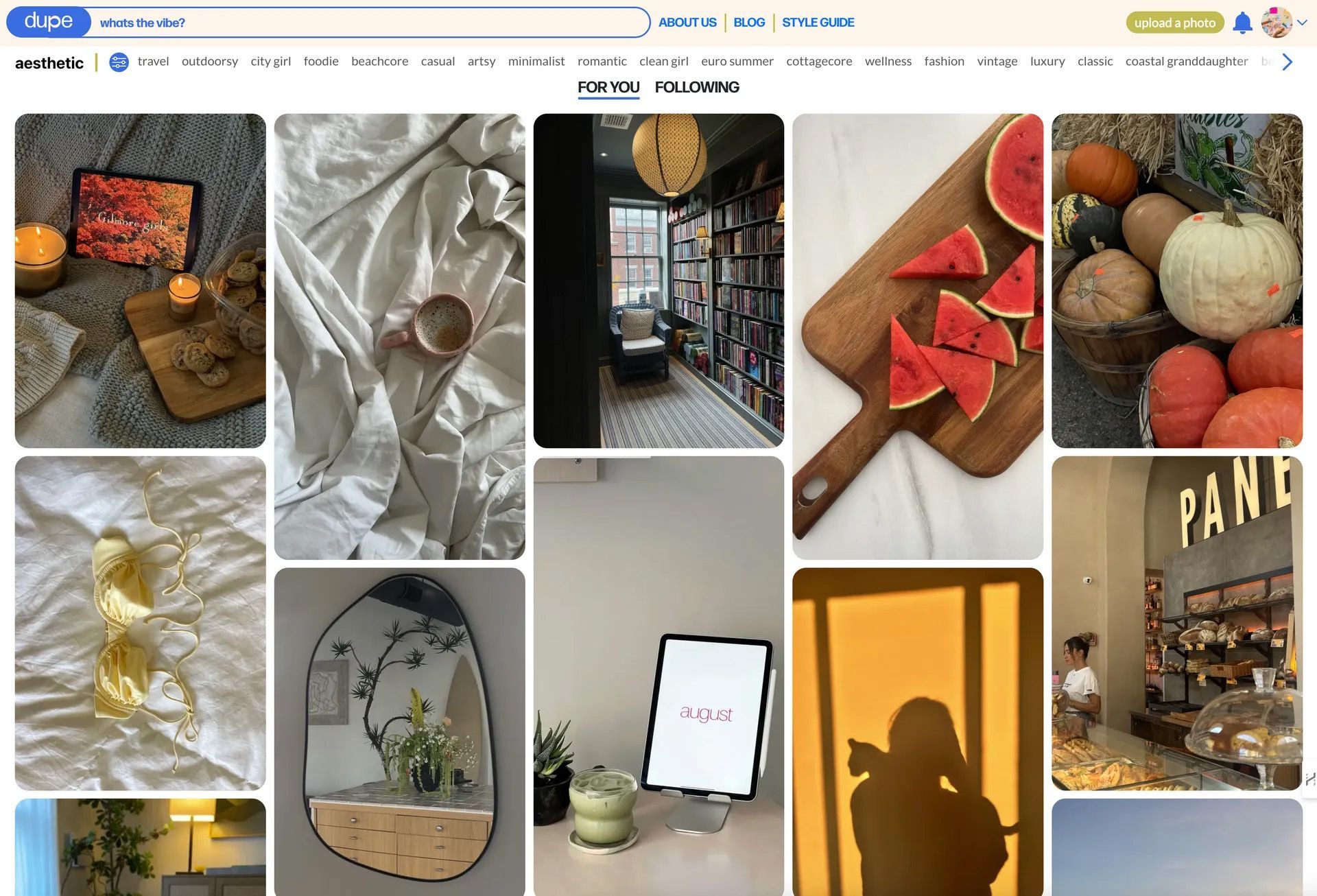 A collection of cozy aesthetic photos, including food, objects, and interior settings in neutral colors.