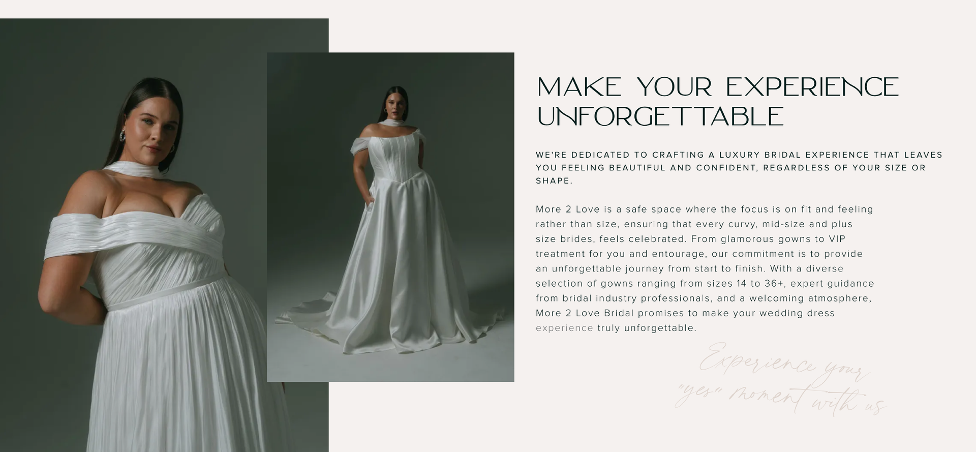 A plus size woman is wearing a white wedding dress.