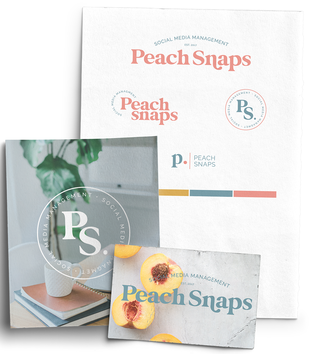 A stack of books sitting on top of a table next to a card that says peach snaps.