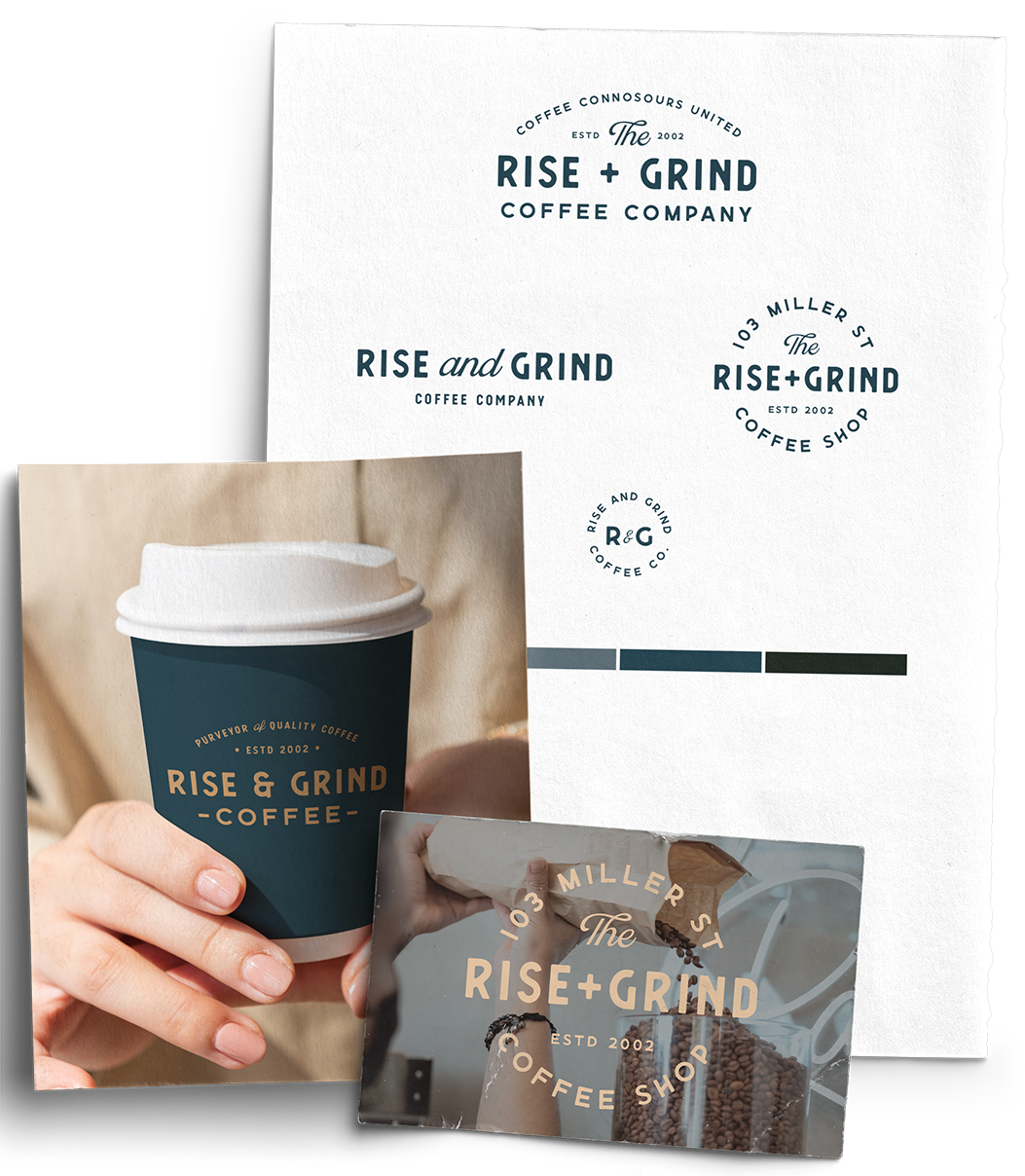 A person is holding a cup of coffee in their hand showing logos for small business