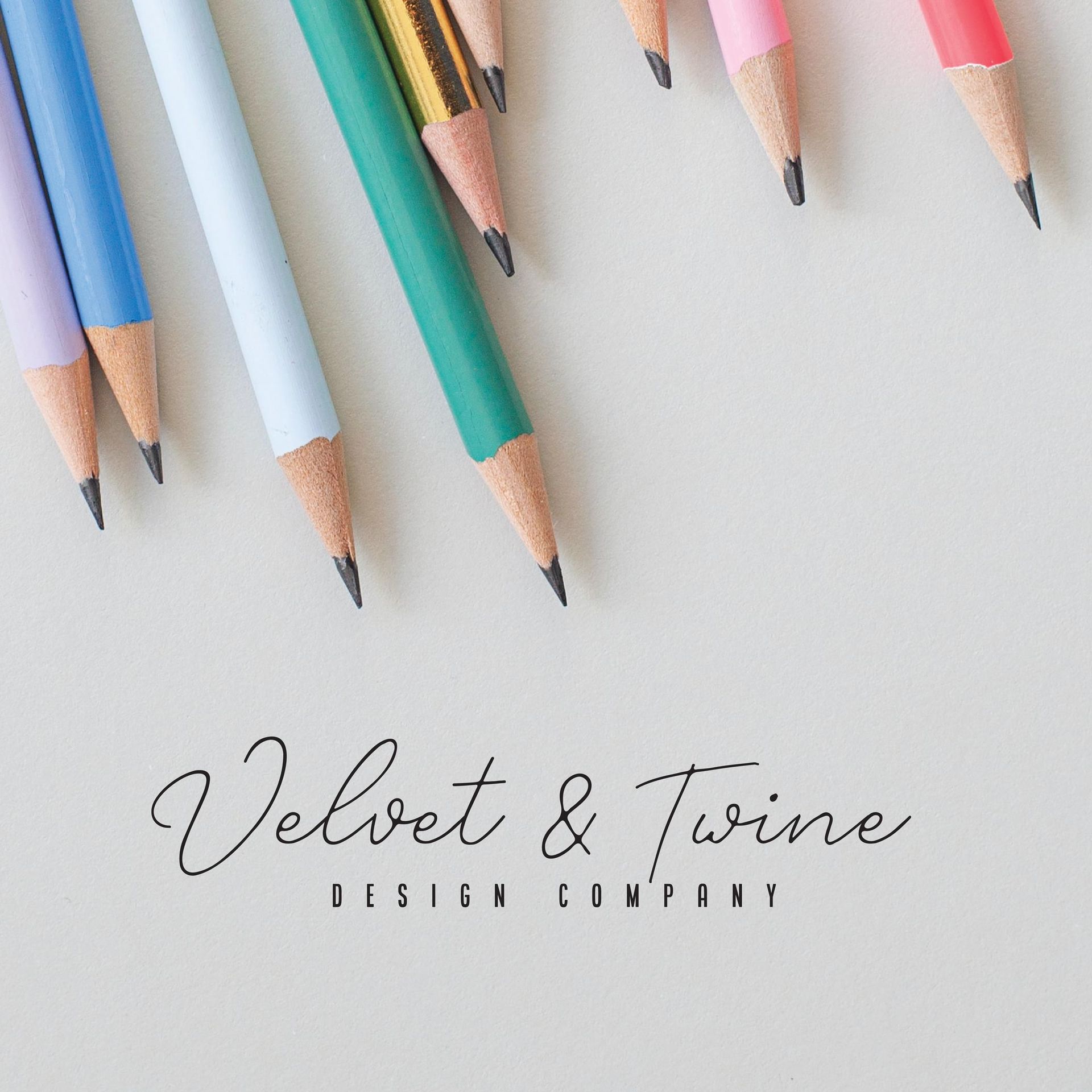 Velvet & twine design company logo with colored pencils