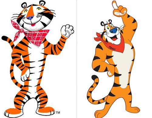 Two pictures of tony the tiger on a white background