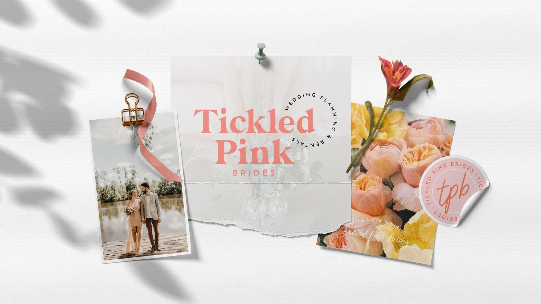 A collage of photos and stickers with the words `` tickled pink '' written on it.