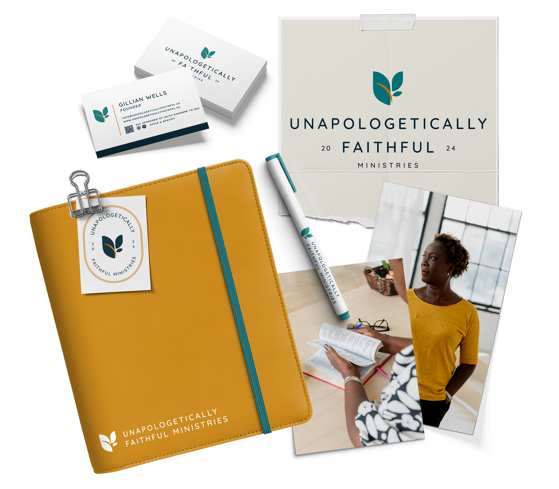 Branded stationery notebook, cards, pen, for faith based ministry.