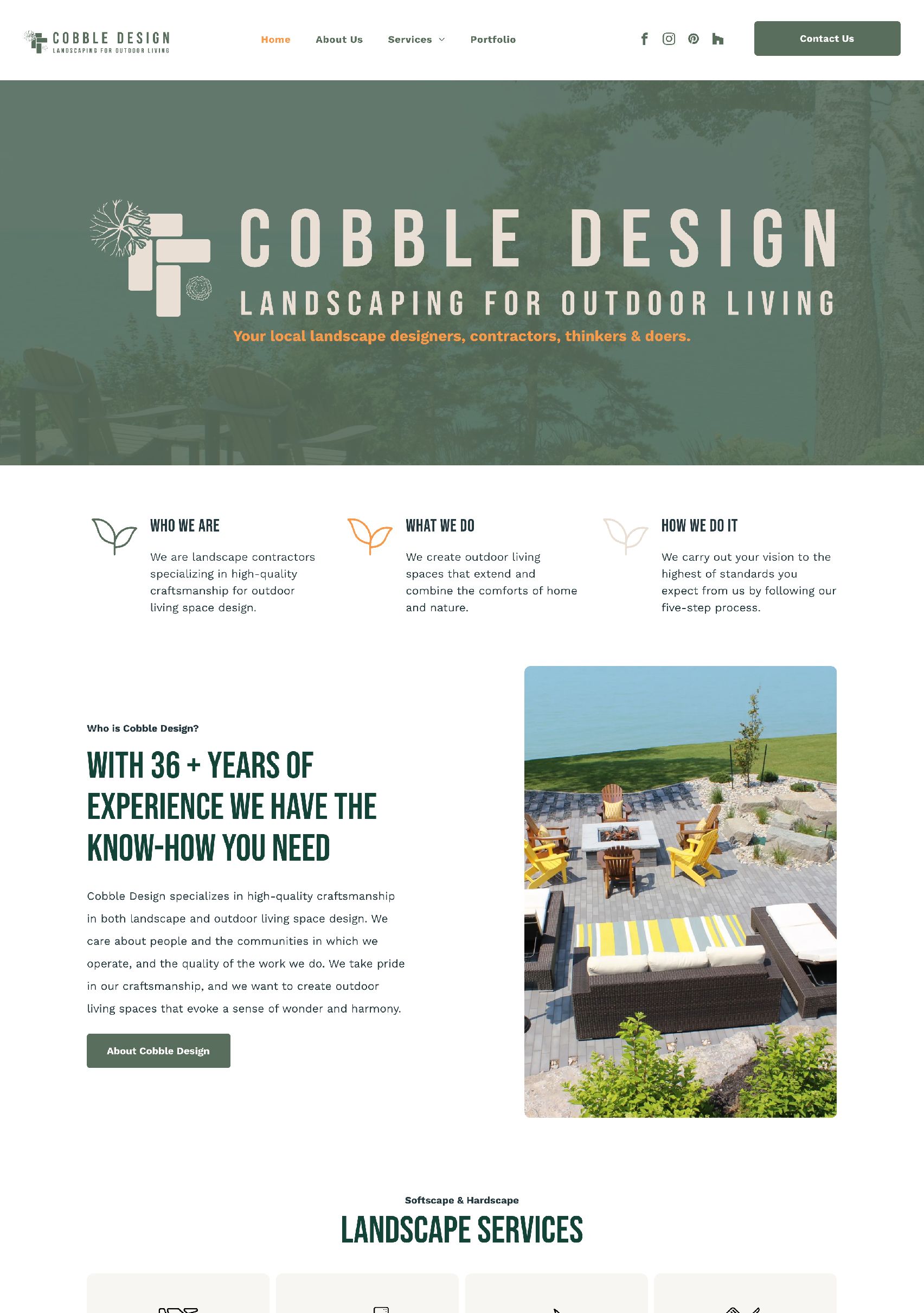 custom website for cobble design landscaping for outdoor living