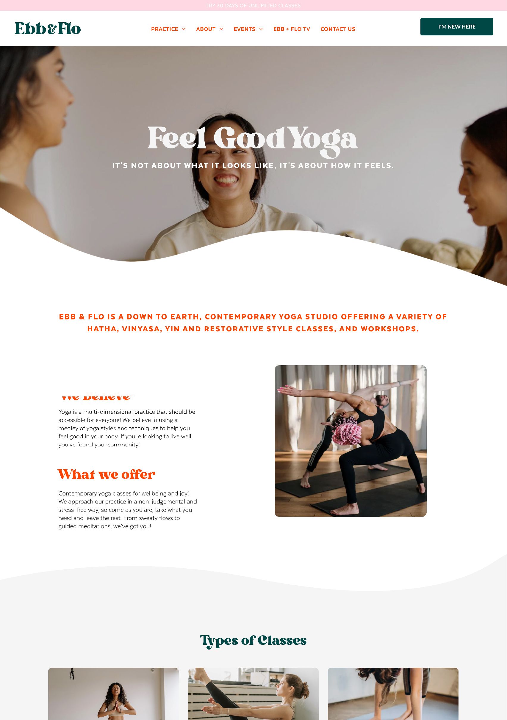 a website for feel-good yoga at Toronto contemporary yoga studio, Ebb & Flo