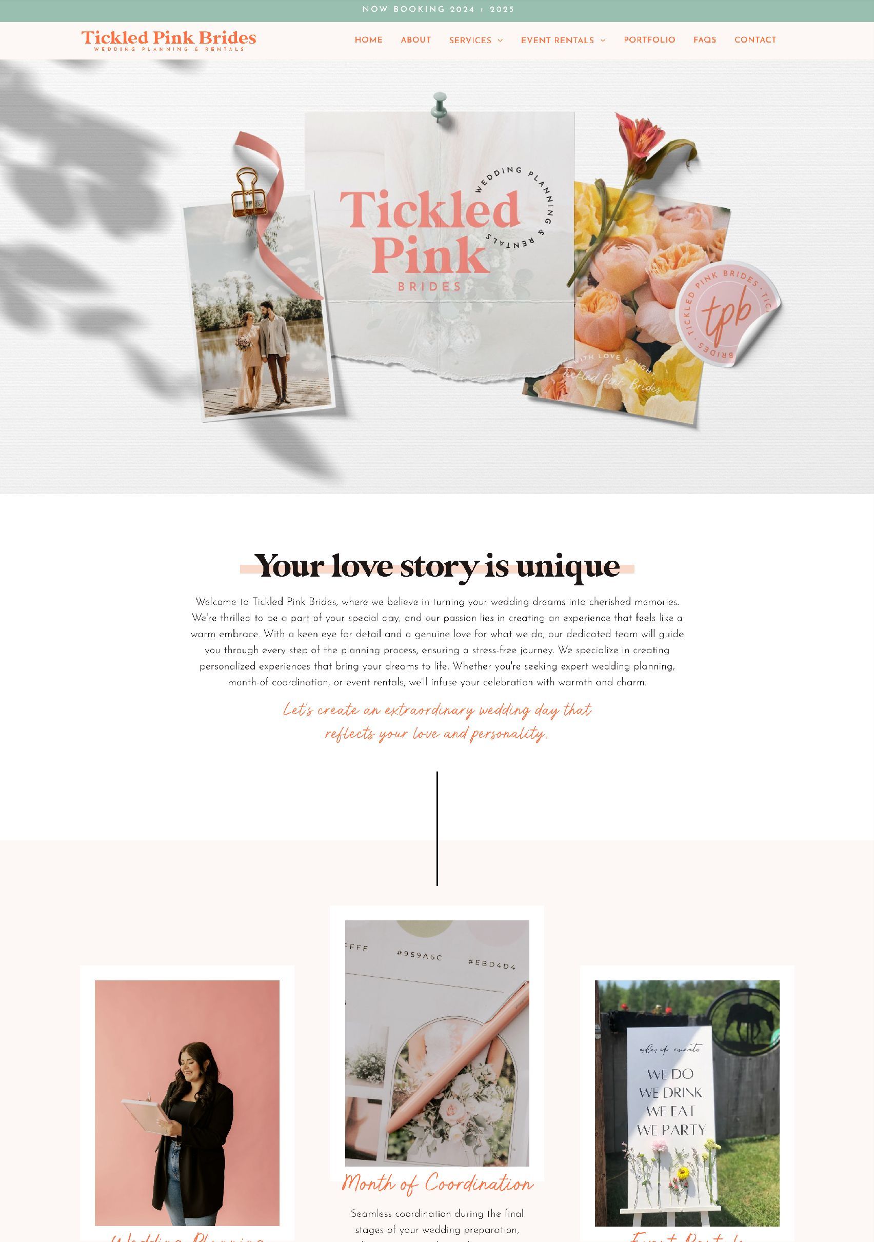 Custom website for Tickled Pink Brides, wedding planning and event rentals