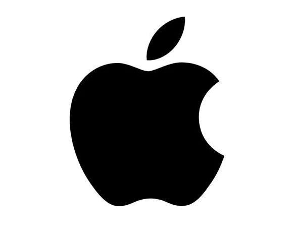 A black apple logo on a white background.