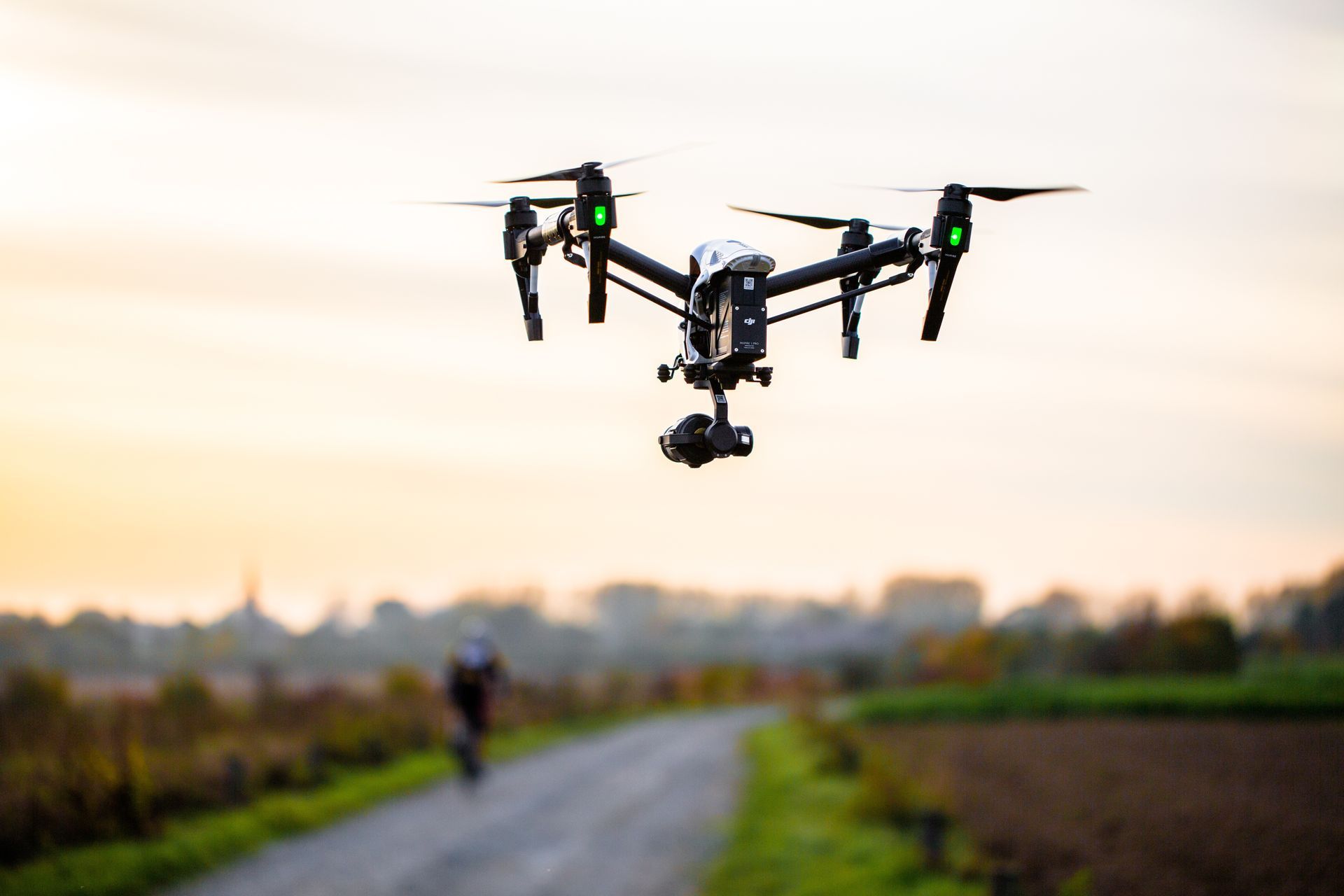Drone over a country road in fall.