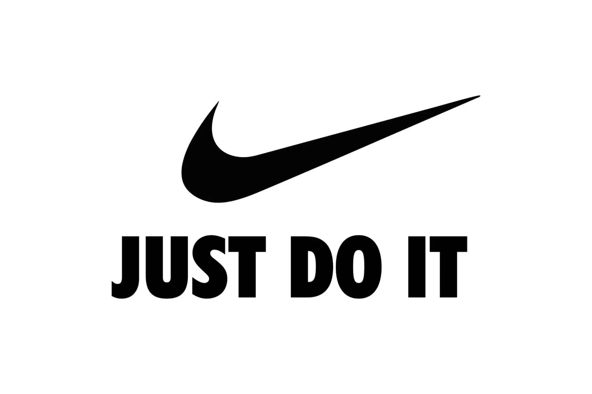 The nike logo is black and white and says `just do it '.