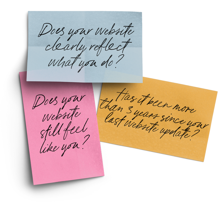 Three sticky notes one of which asks 