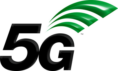 A 5g logo with a green wave on a white background