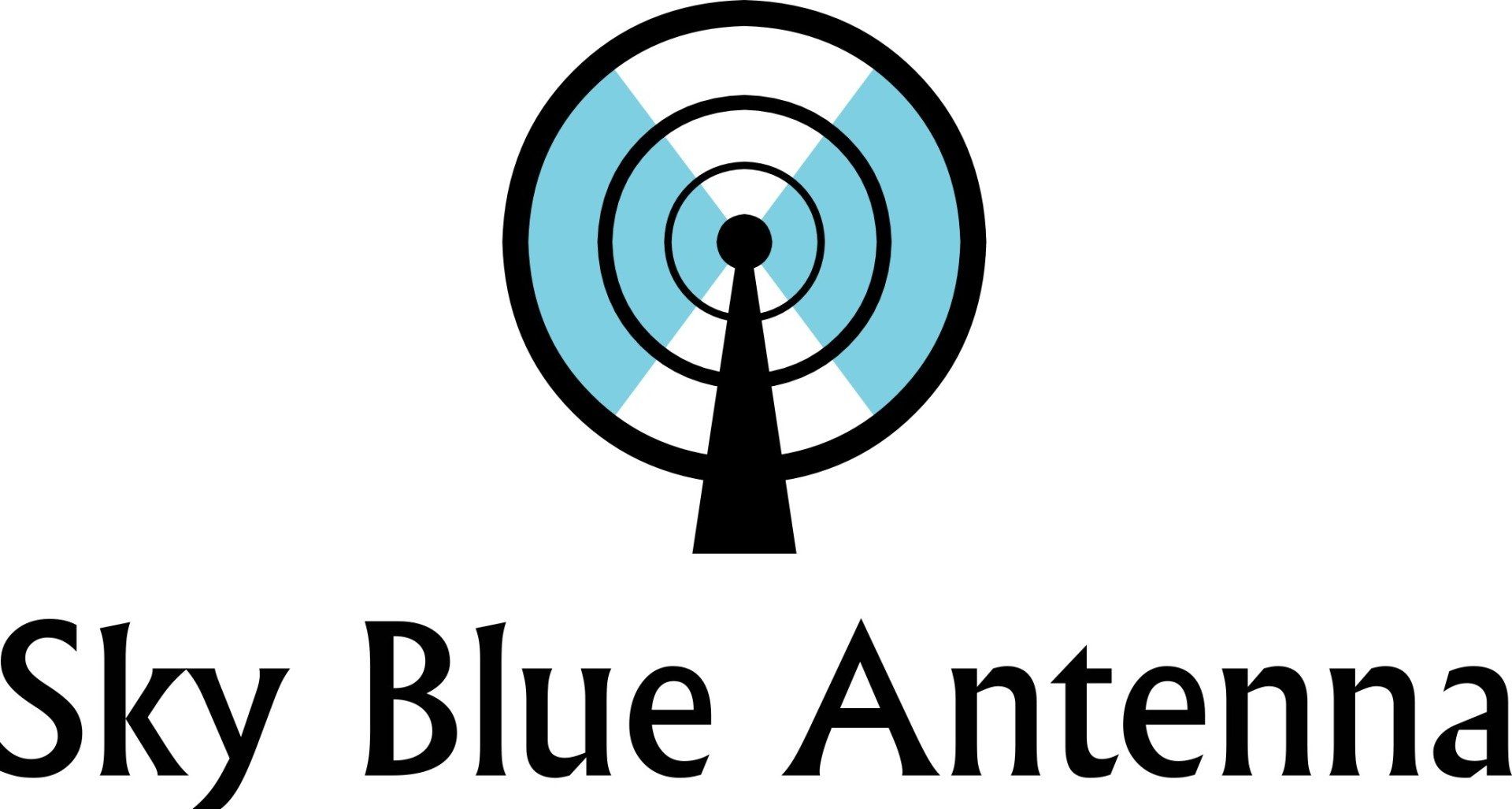 a logo for sky blue antenna with a blue and white antenna