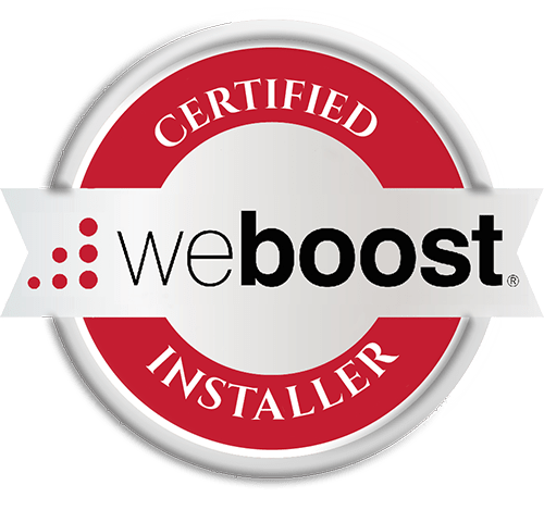 A red and white certified webboost installer badge