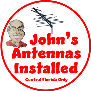 Circular ad: couple watching TV with local channels listed, offering HDTV antenna installation.