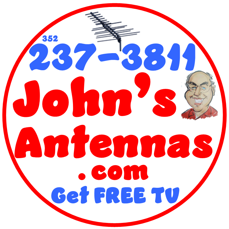 A logo for john 's antennas says get free tv