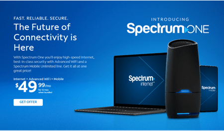 An advertisement for spectrum one shows a laptop and a router