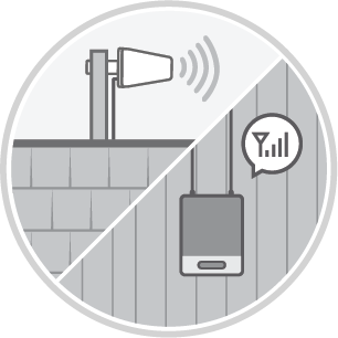 An illustration of a cell phone connected to a cell phone antenna.