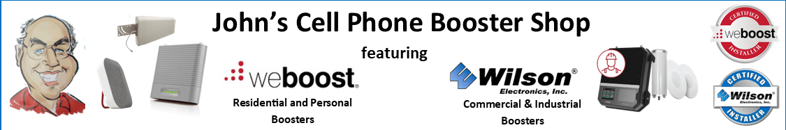 A banner for john 's cell phone booster shop