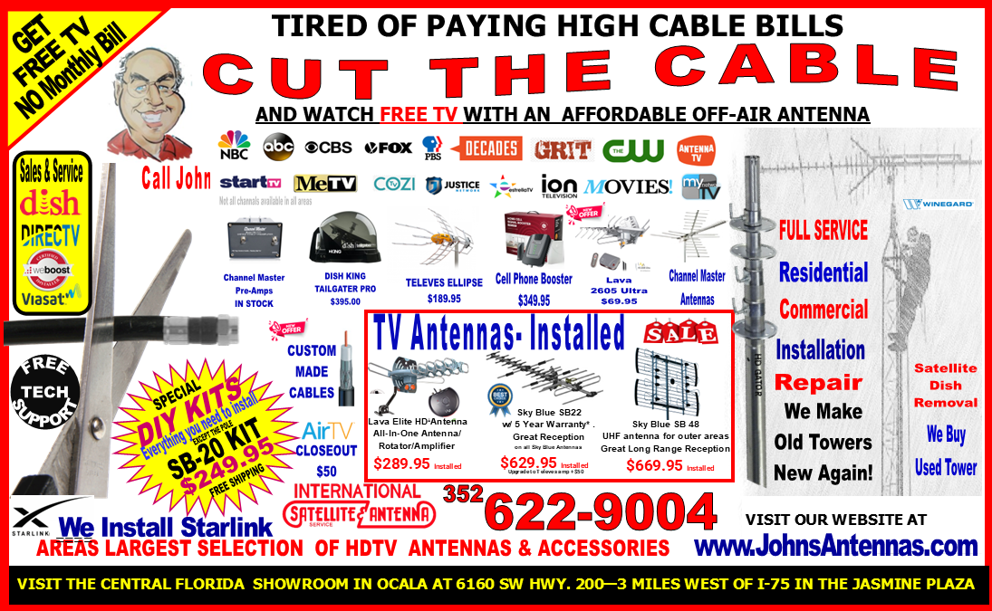 Advertisement for TV antennas; text says
