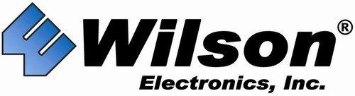 A logo for wilson electronics inc. with a blue arrow