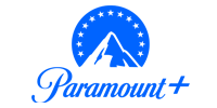 A blue paramount logo with a mountain and stars on a white background.