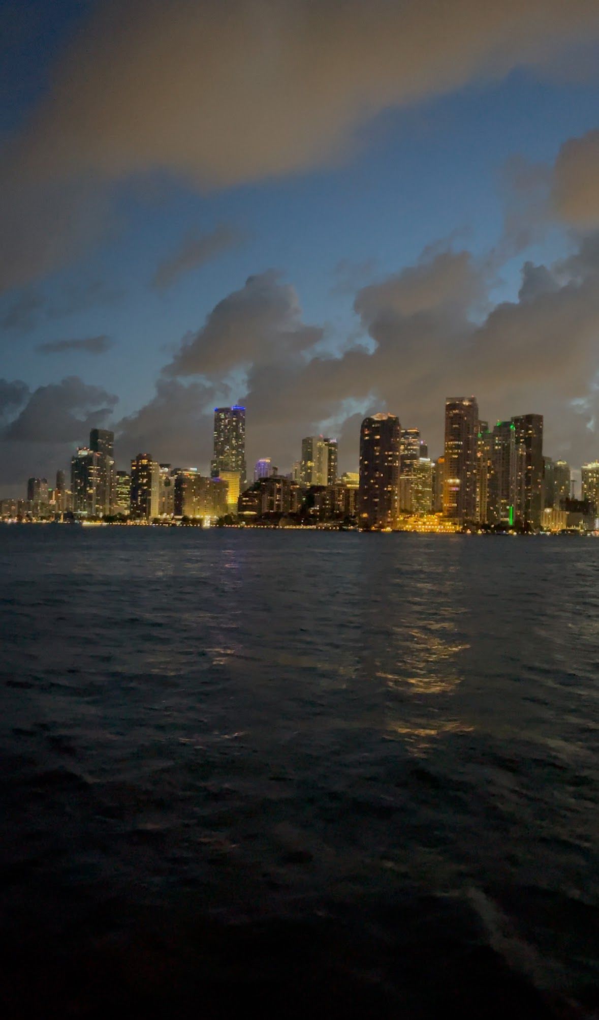 Miami Skyline at night, one of the best sights in Miami from the water at night