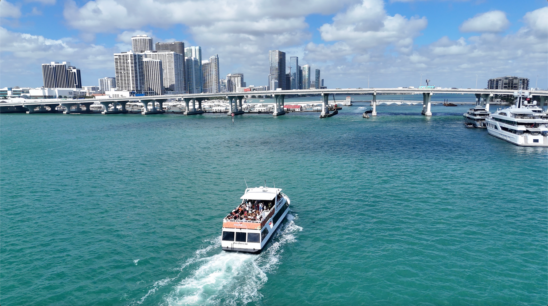 Close-up of luxury yachts on Biscayne Bay Cruise
