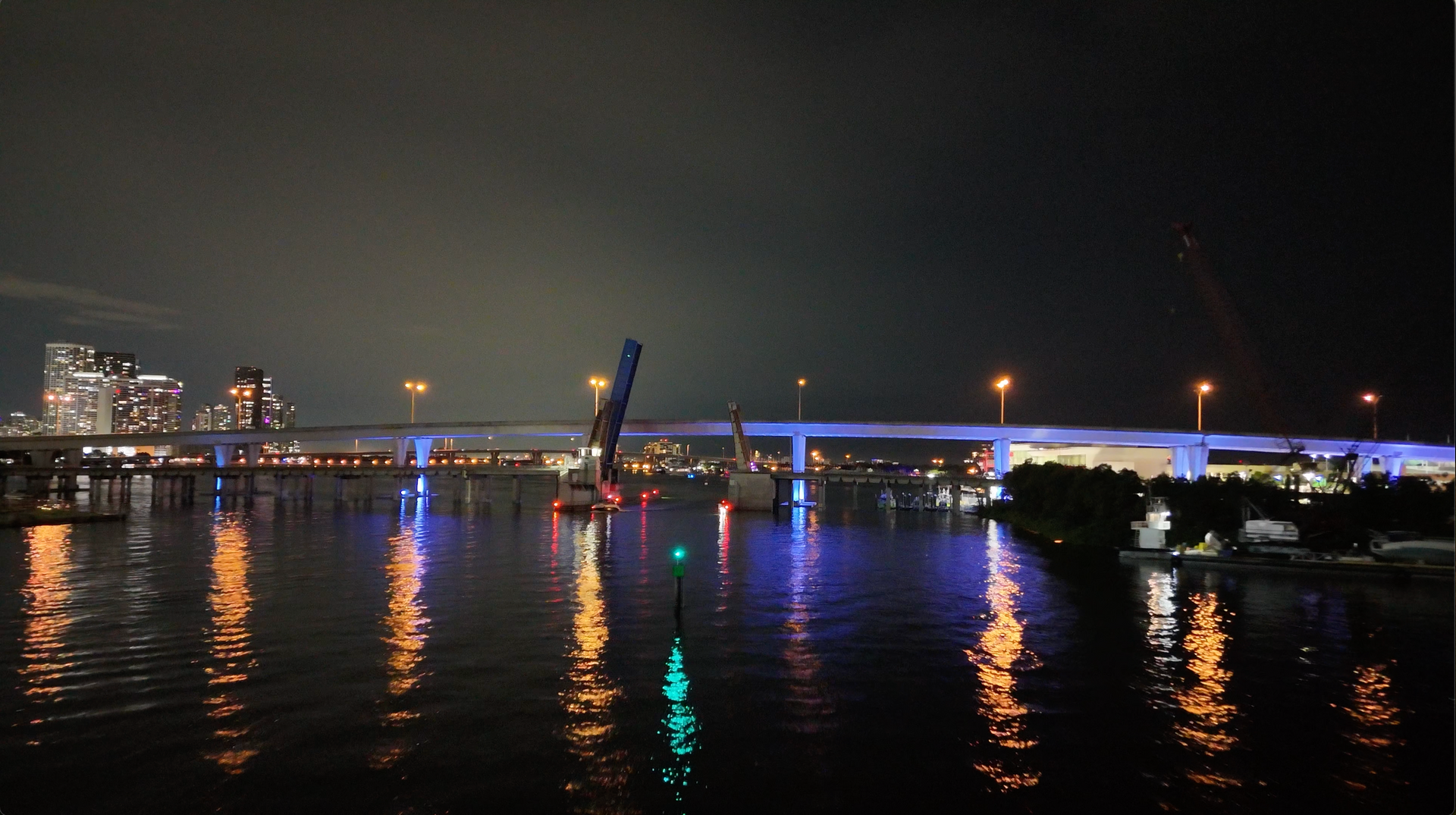 Miami Skyline at night on a boat cruise in Biscayne Bay