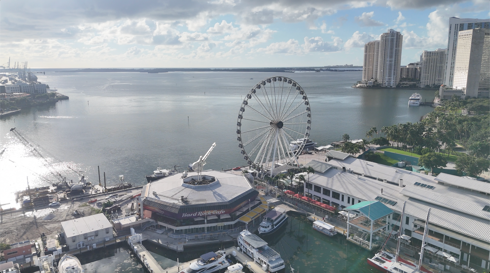 Miami Skyline during the day on a Biscayne Bay boat cruisees