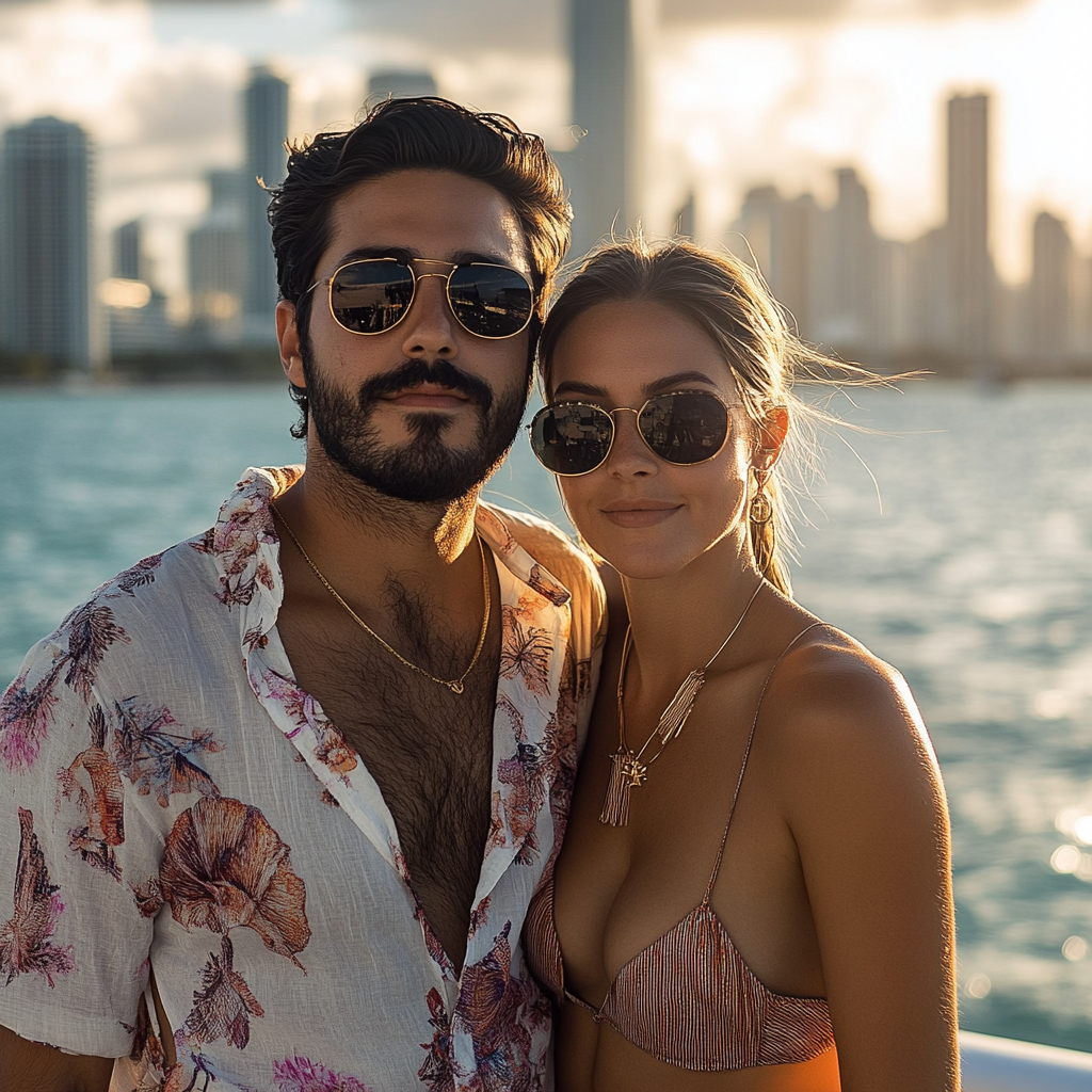 Selfie with the sun setting over the vibrant waters of Biscayne Bay.