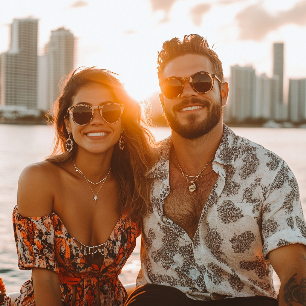 Fun selfie on the boat with the glow of the South Beach sunset.