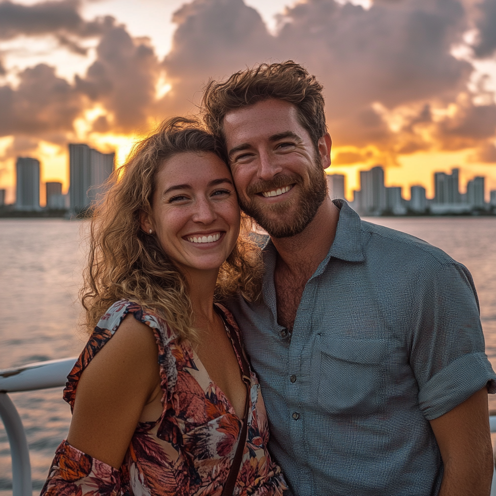 Selfie on the South Beach waters with a glowing sunset.