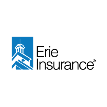 Erie Insurance logo with blue icon and black text on white background