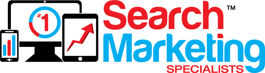 The logo for search marketing specialists shows a cell phone , tablet , and computer.