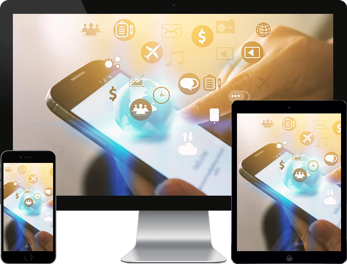 A person is holding a cell phone , tablet , and computer.