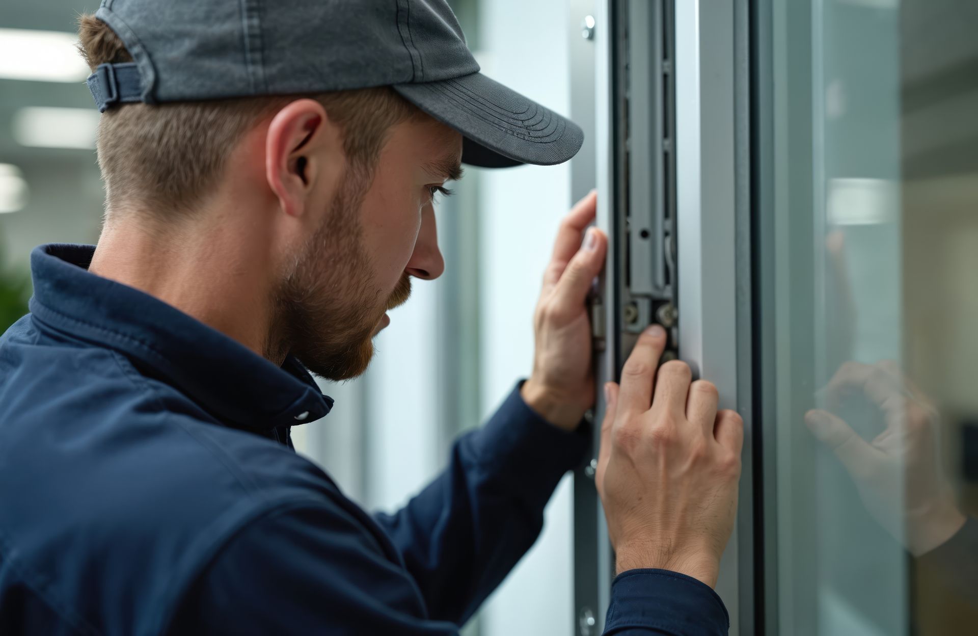 Commercial Locksmith repairing and securing a commercial door lock system. 