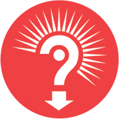 A red circle with a question mark and an arrow pointing down.