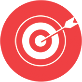 A red target with an arrow in the center.